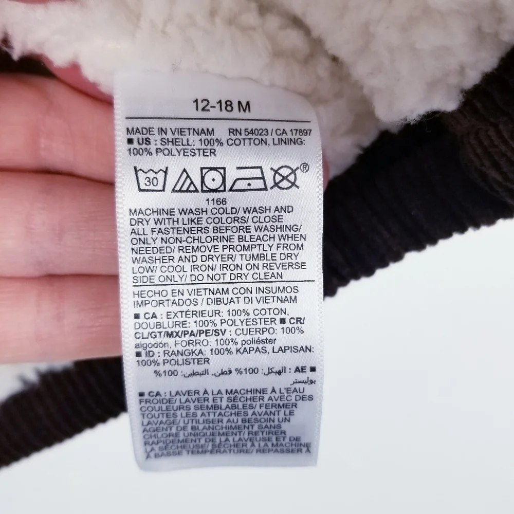 Old Navy #414714 Brown Sherpa-Lined Corduroy Shacket  for Baby NWT 12-18 Months